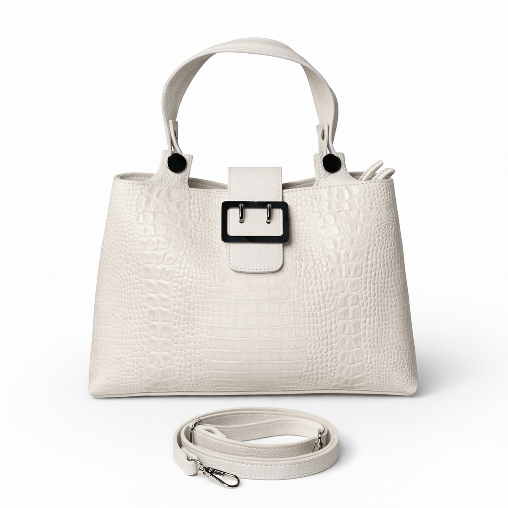 Borsa Beatrice – Borsa a Mano in Vera Pelle Effetto Cocco con Fibbia Frontale e Tracolla Removibile