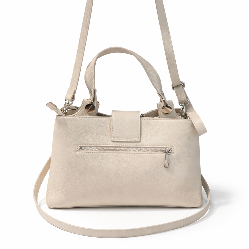 Borsa Beatrice – Borsa a Mano in Vera Pelle Effetto Cocco con Fibbia Frontale e Tracolla Removibile