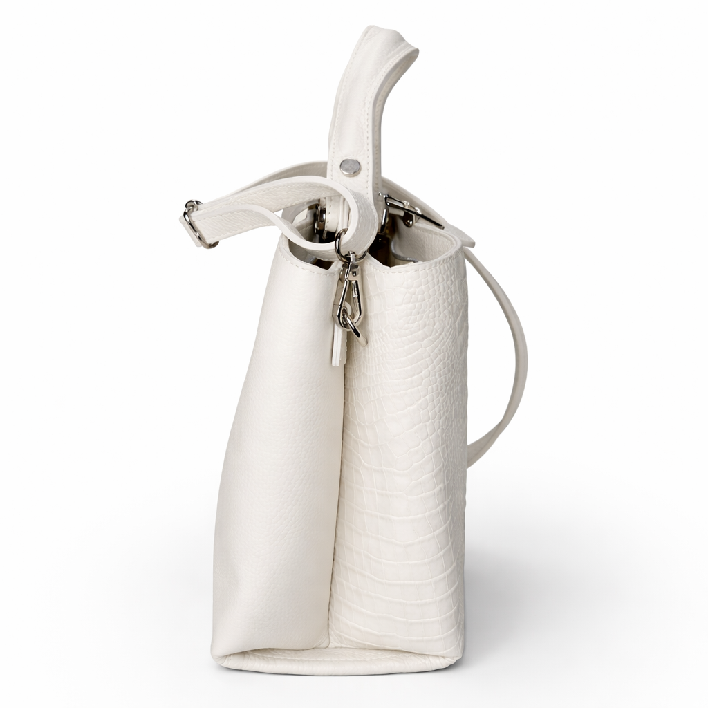 Borsa Beatrice – Borsa a Mano in Vera Pelle Effetto Cocco con Fibbia Frontale e Tracolla Removibile