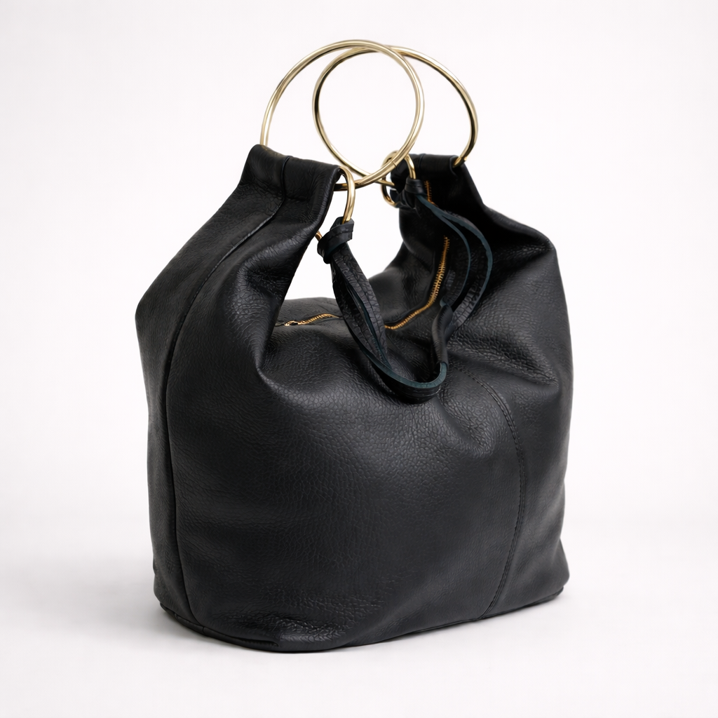 Borsa Helena – Borsa a Mano e Tracolla in Vera Pelle con Manici ad Anello Oro