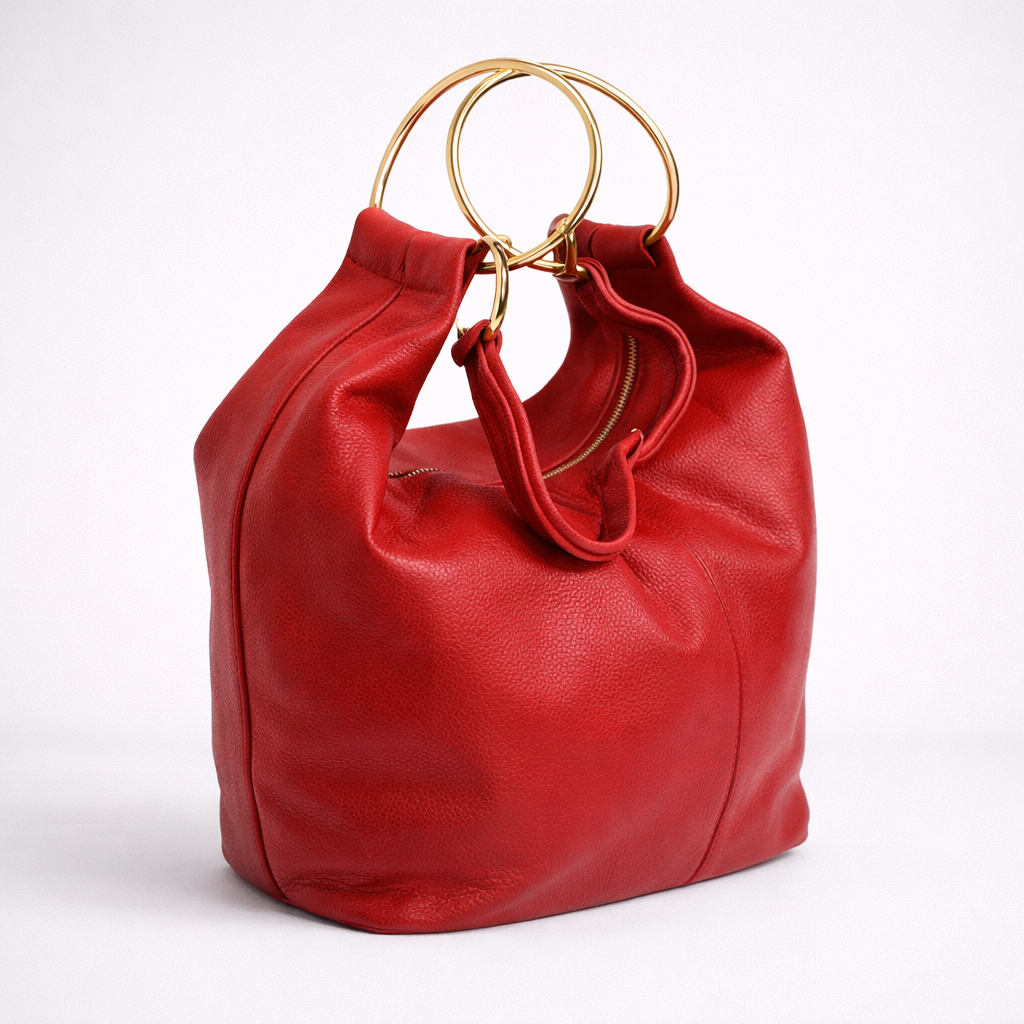 Borsa Helena – Borsa a Mano e Tracolla in Vera Pelle con Manici ad Anello Oro