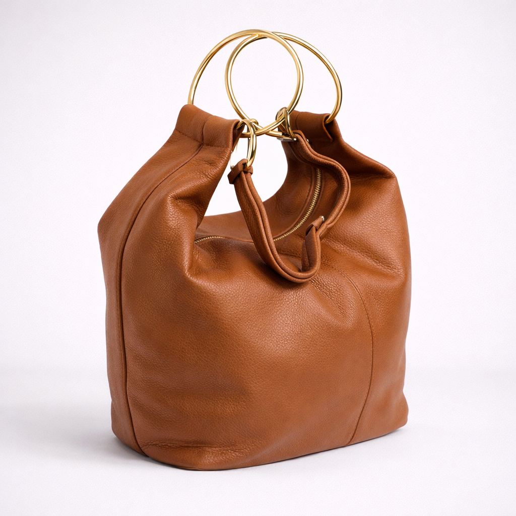 Borsa Helena – Borsa a Mano e Tracolla in Vera Pelle con Manici ad Anello Oro