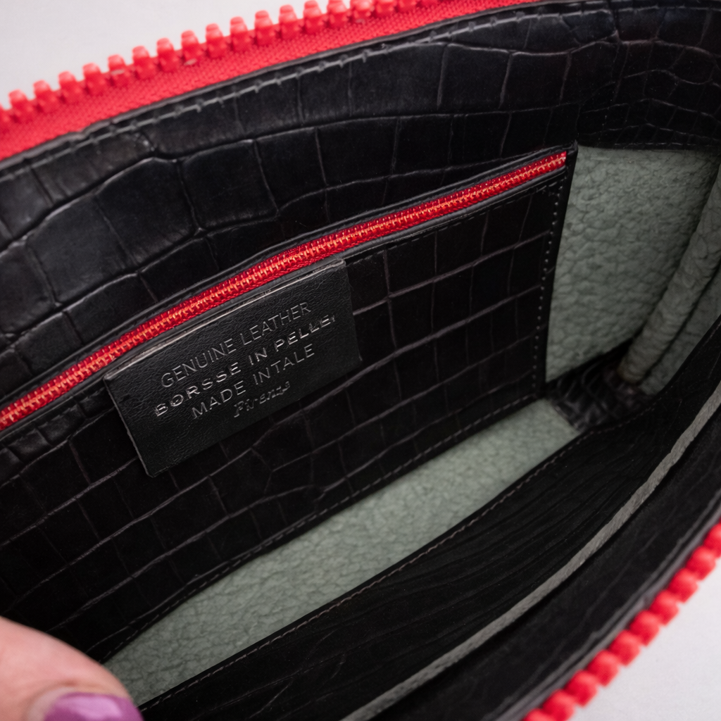 Borsa Cleo - Pochette in pelle stampata a motivo coccodrillo