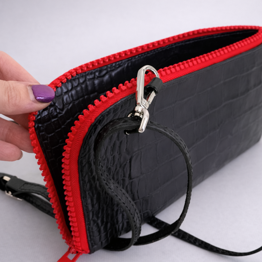 Borsa Cleo - Pochette in pelle stampata a motivo coccodrillo