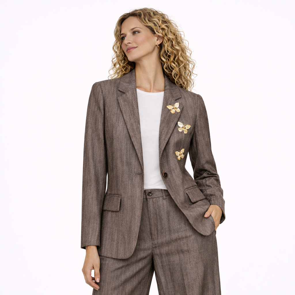 Blazer Donna Marrone in Cotone con Farfalle – Made in Italy – Taglie S, M, L
