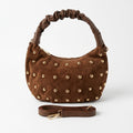 Borsa Ambra – Borsa a Mano in Camoscio Cuoio con Borchie Dorate
