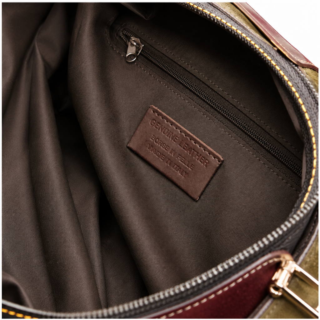 Borsa Isotta – Borsa a Mano Multicolor in Pelle e Camoscio con Tracolla