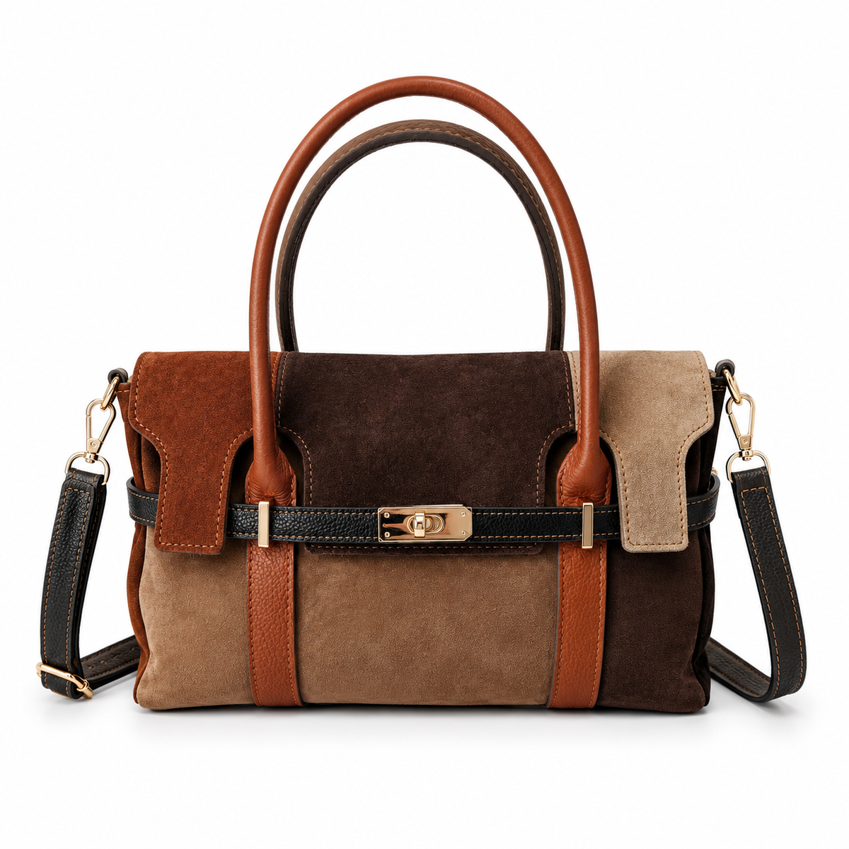 Borsa Isotta – Borsa a Mano Multicolor in Pelle e Camoscio con Tracolla
