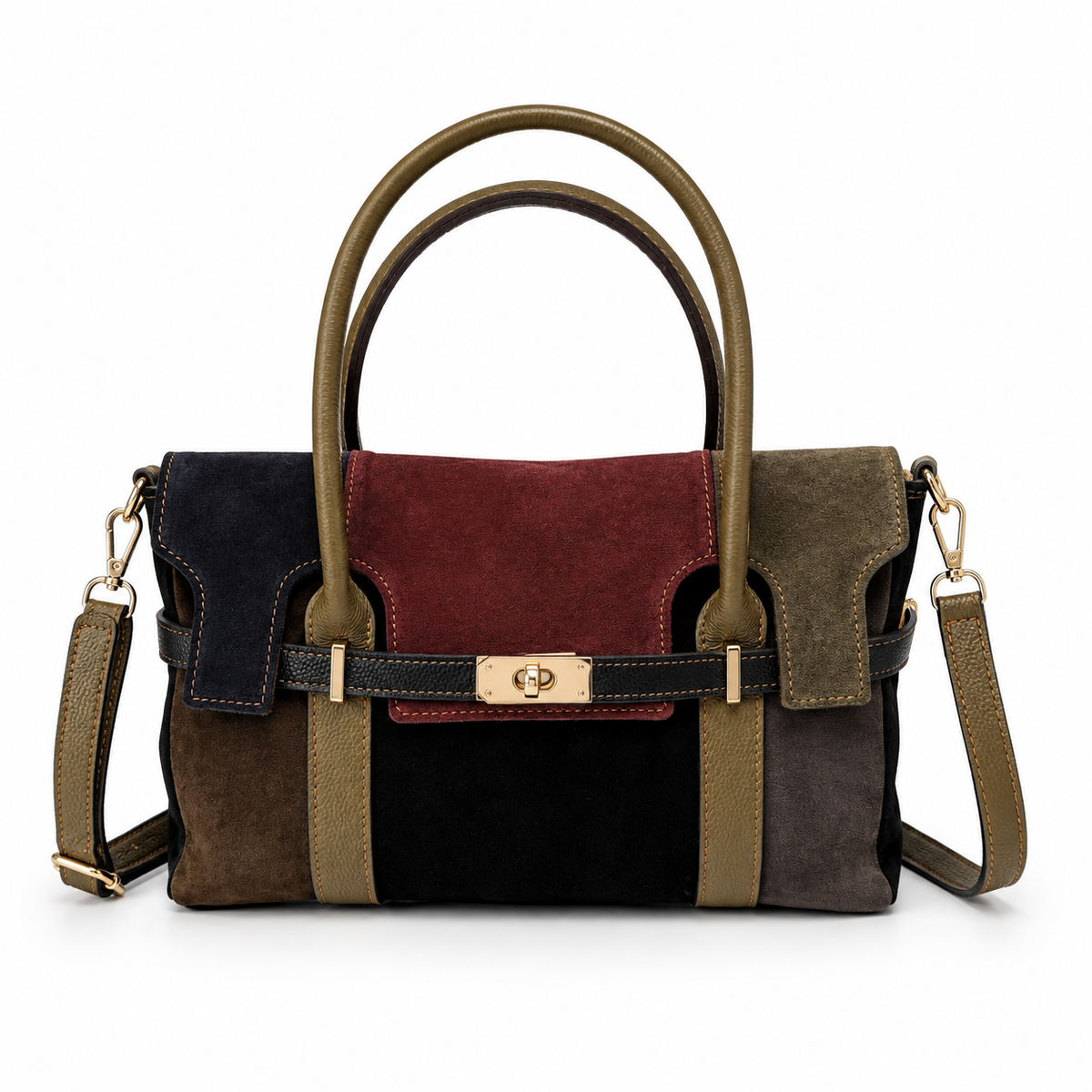 Borsa Isotta – Borsa a Mano Multicolor in Pelle e Camoscio con Tracolla