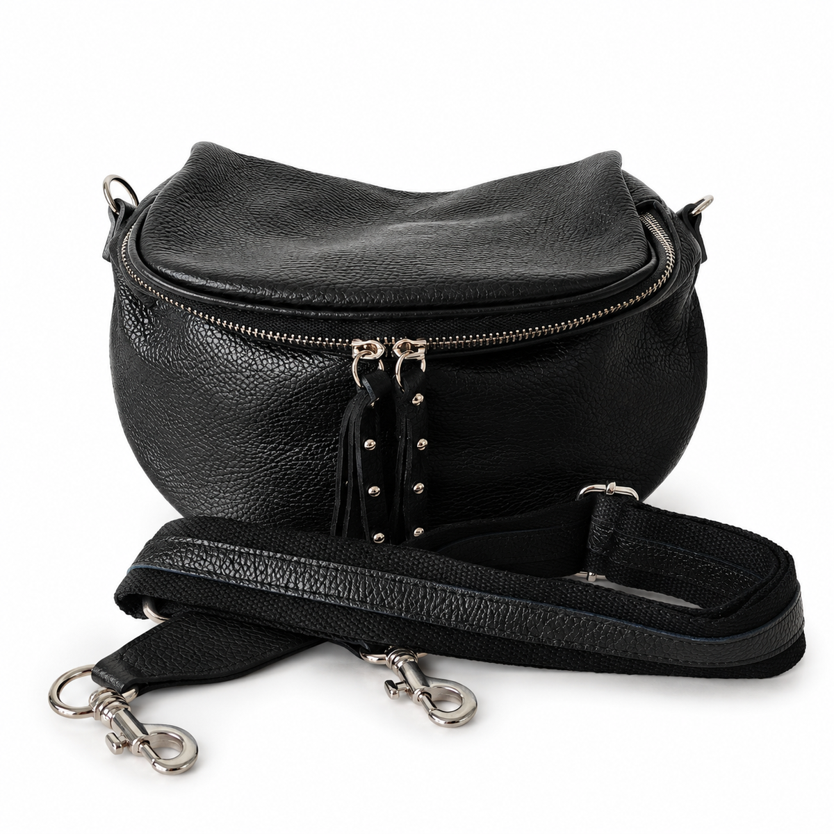 Borsa Mirea – Borsa 3 in 1 in Pelle Nera, Tracolla e Marsupio