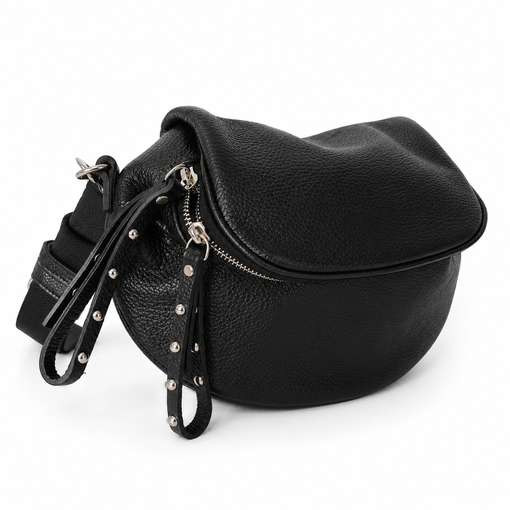 Borsa Mirea – Borsa 3 in 1 in Pelle Nera, Tracolla e Marsupio