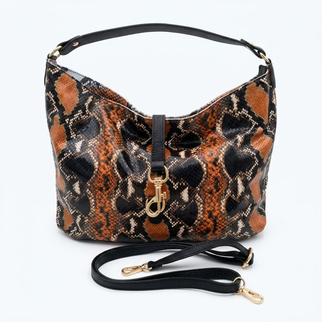 Borsa Nives – Borsa a Spalla in Vera Pelle Stampa Pitone Double Face