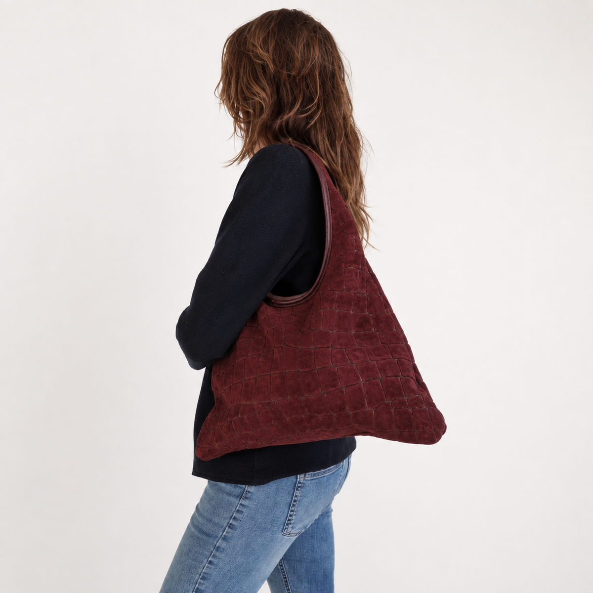 Borsa Ofelia – Shopper in Pelle Scamosciata Effetto Cocco con Manico