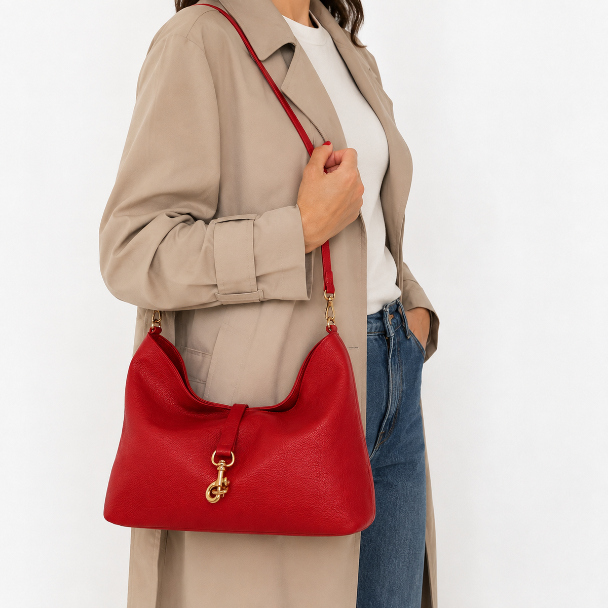 Borsa Sibilla – Borsa Hobo Rossa con Tracolla Removibile