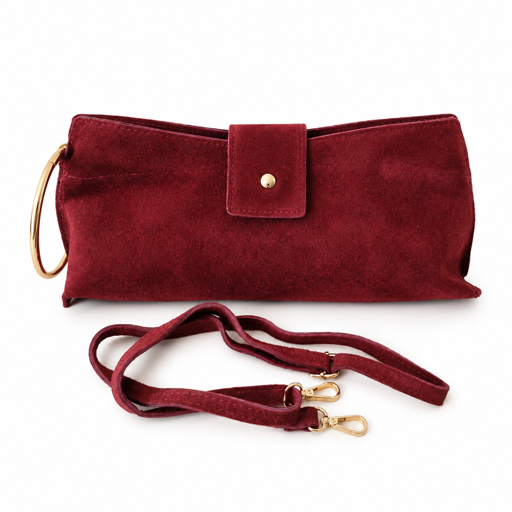 Borsa Vera – Pochette Scamosciata Bordeaux con Tracolla Removibile
