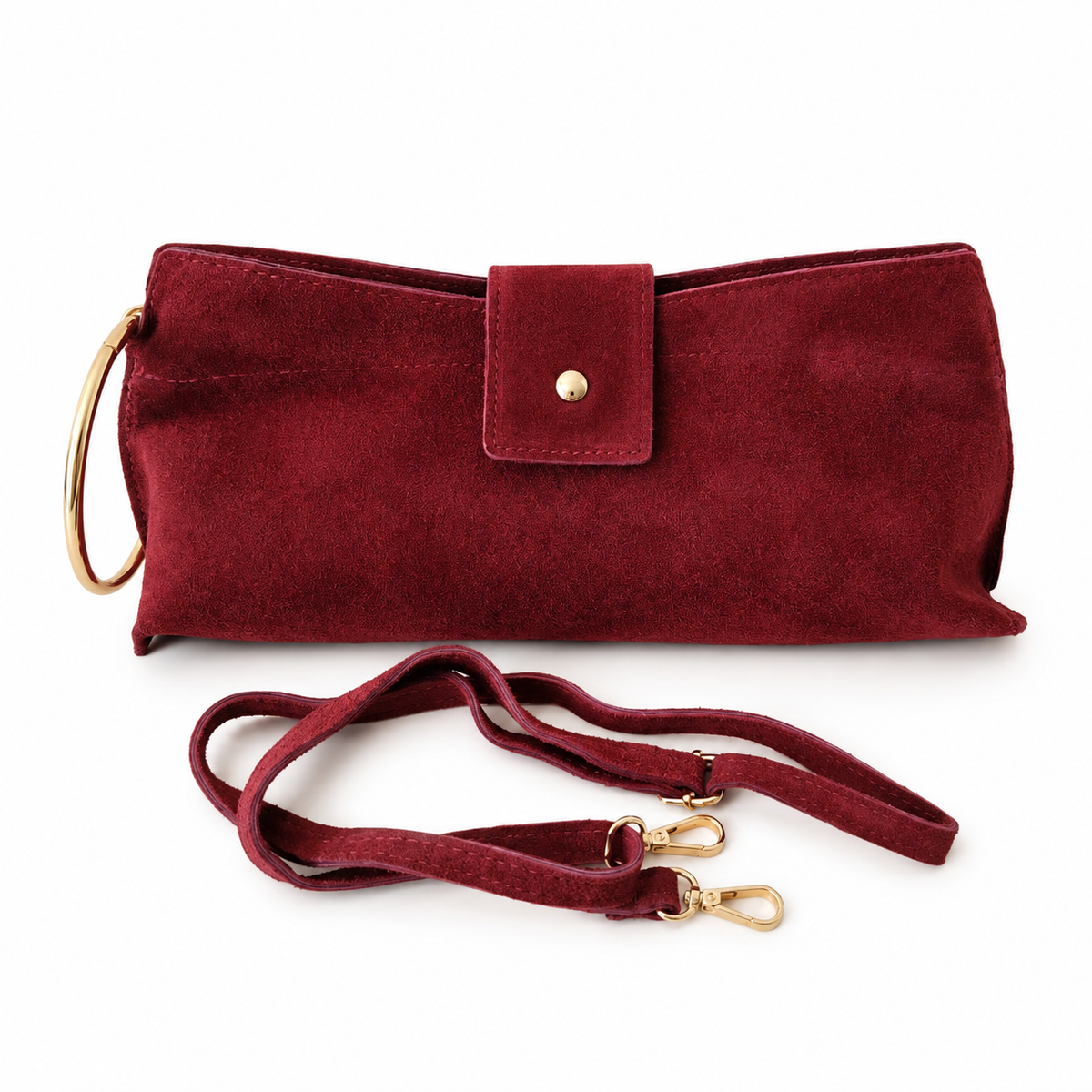 Borsa Vera – Pochette Scamosciata Bordeaux con Tracolla Removibile