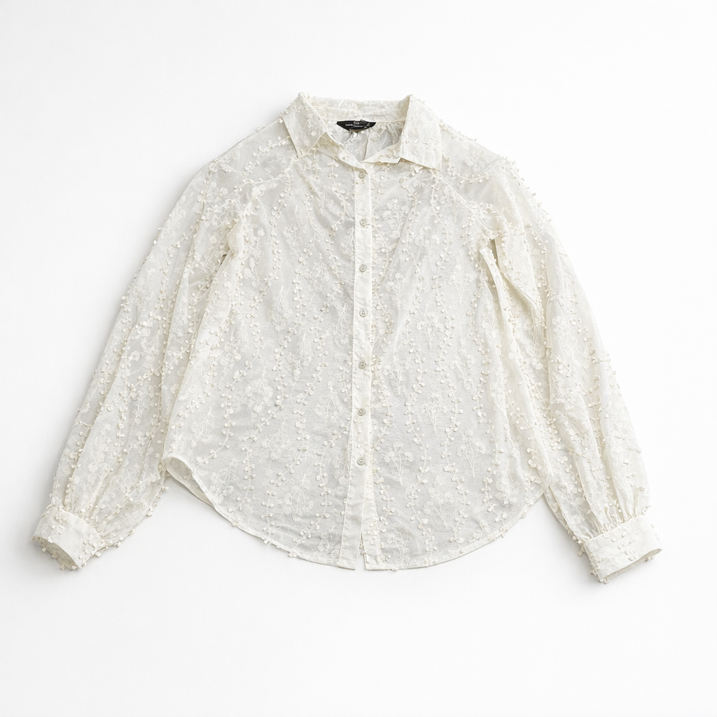 Camicia Donna Beige Ricamata – Made in Italy – Taglie S, M, L