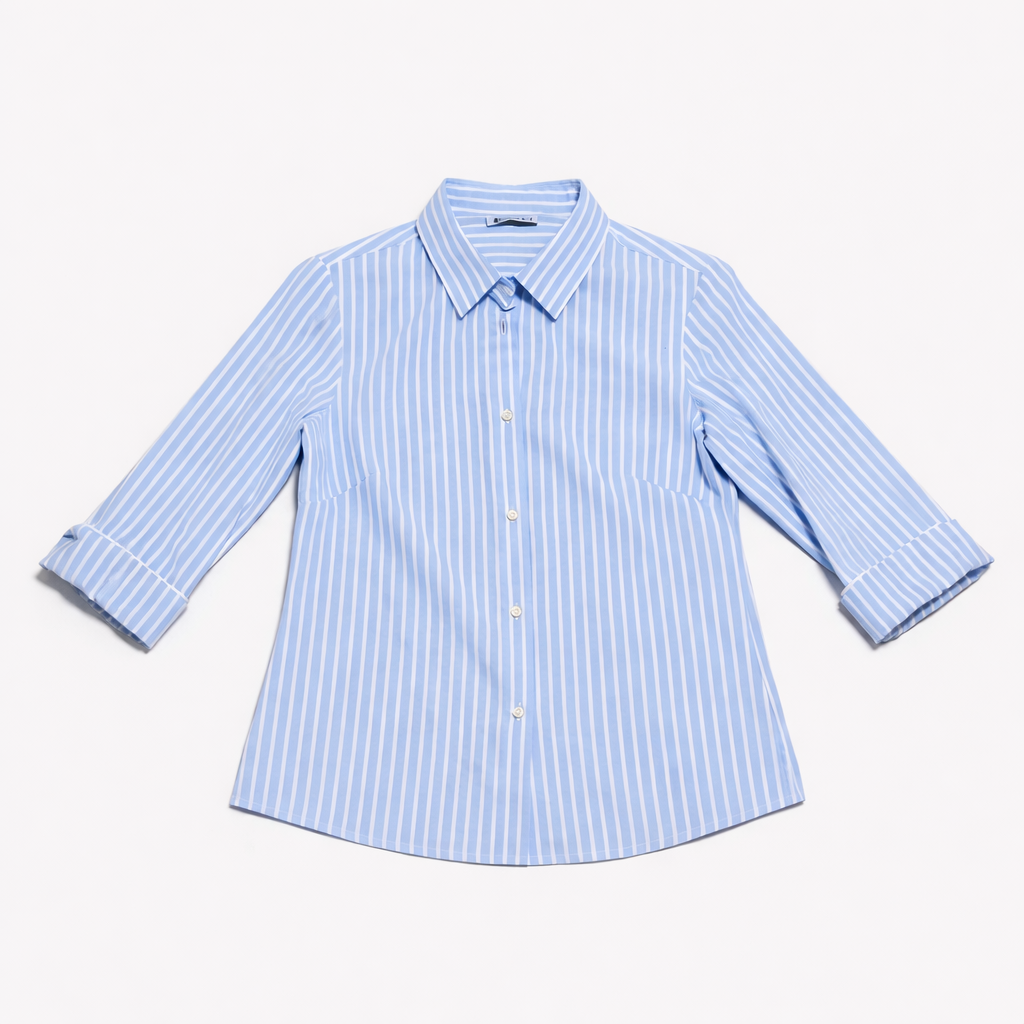 Camicia Donna a Righe Azzurre in Cotone – Made in Italy – Taglie S, M, L