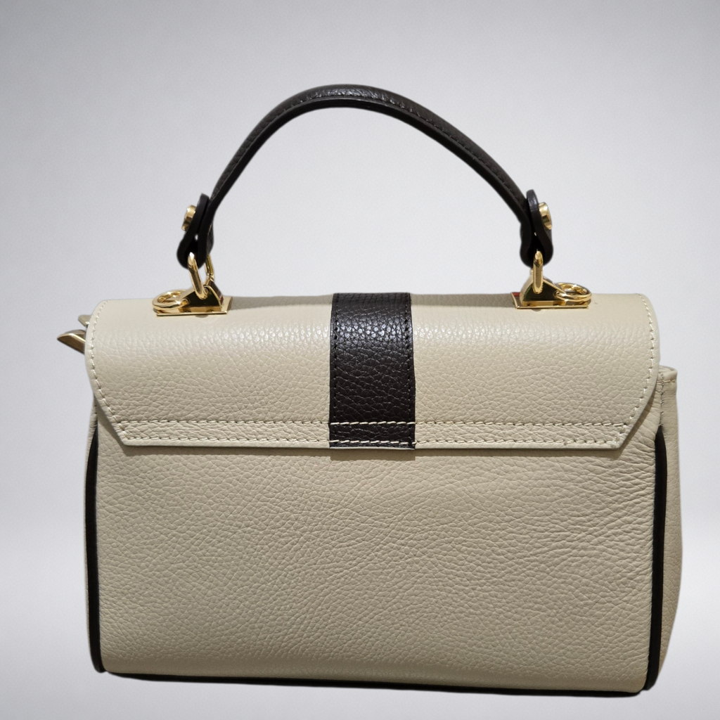Borsa Genny – Borsa a mano in pelle bicolore con chiusura gioiello