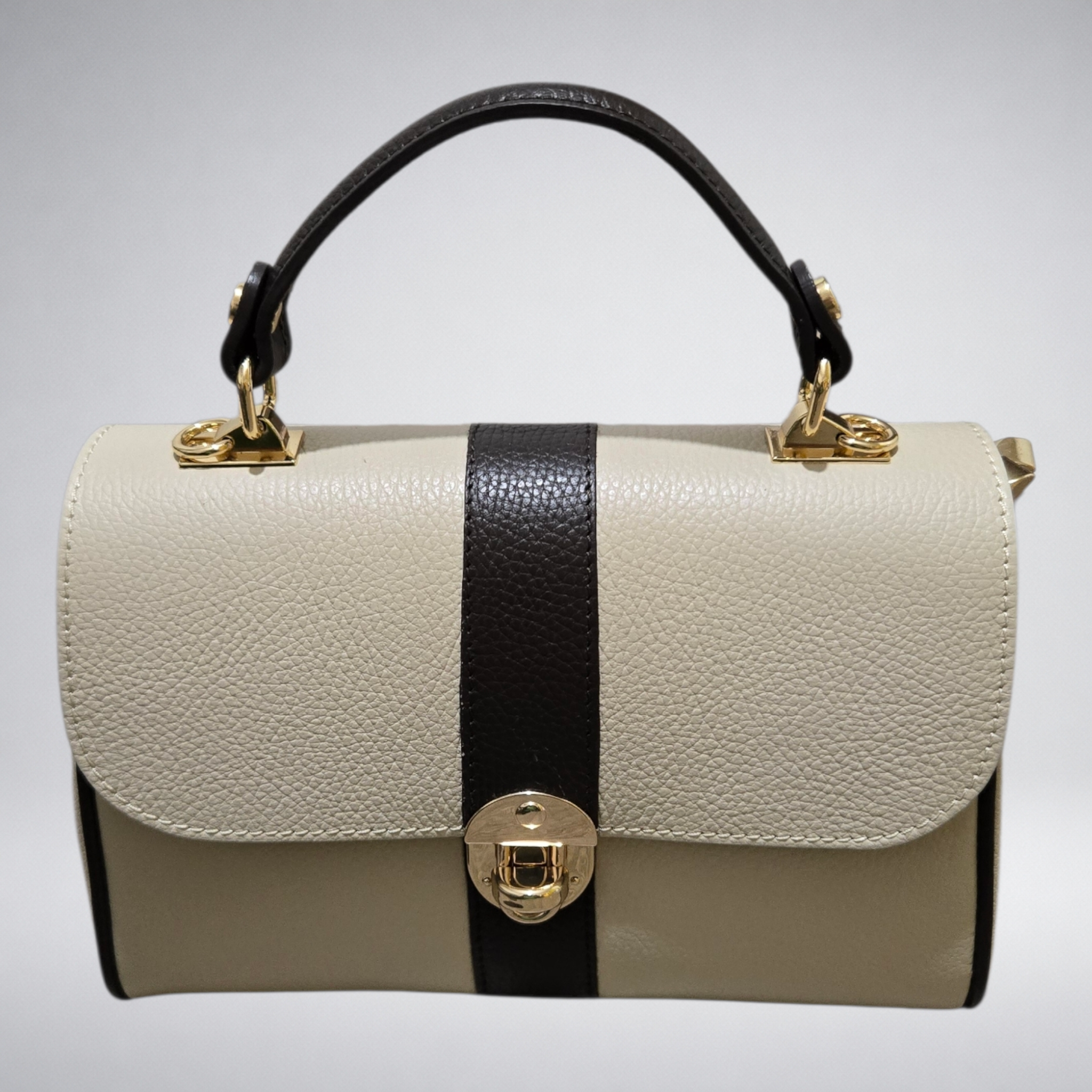 Borsa Genny – Borsa a mano in pelle bicolore con chiusura gioiello
