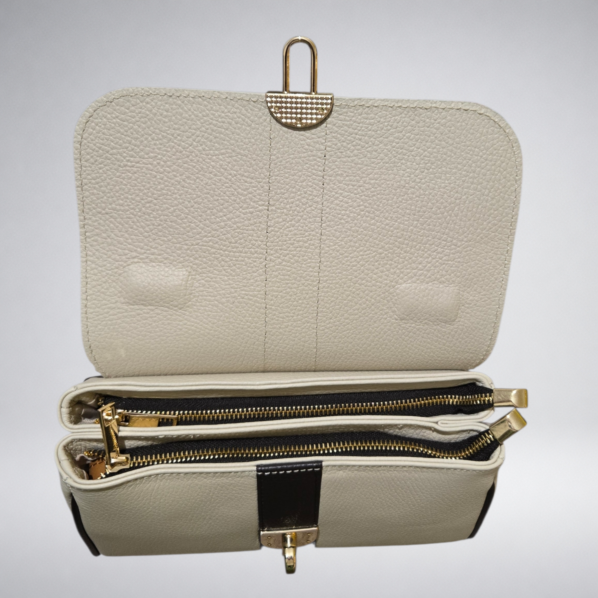 Borsa Genny – Borsa a mano in pelle bicolore con chiusura gioiello